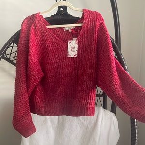 Brand new red sweater with silver tinsel